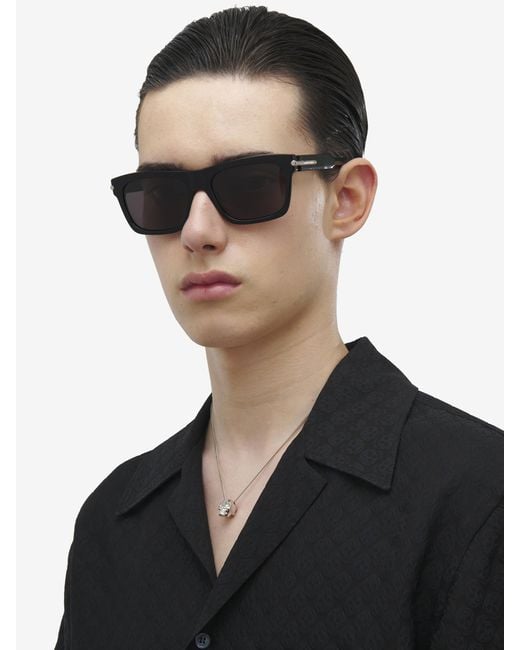 McQueen Gray City T-Bar Rectangular Sunglasses for men