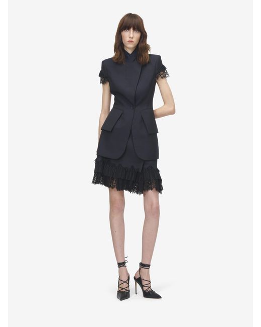 McQueen Black Pinstriped Wrap Mini Skirt