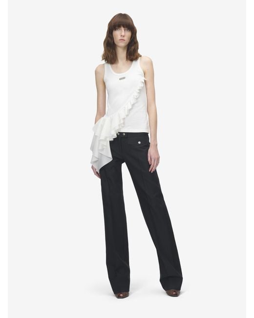 McQueen White Asymmetric Ruffle Tank Top