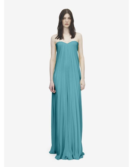 McQueen Blue Bustier Evening Dress