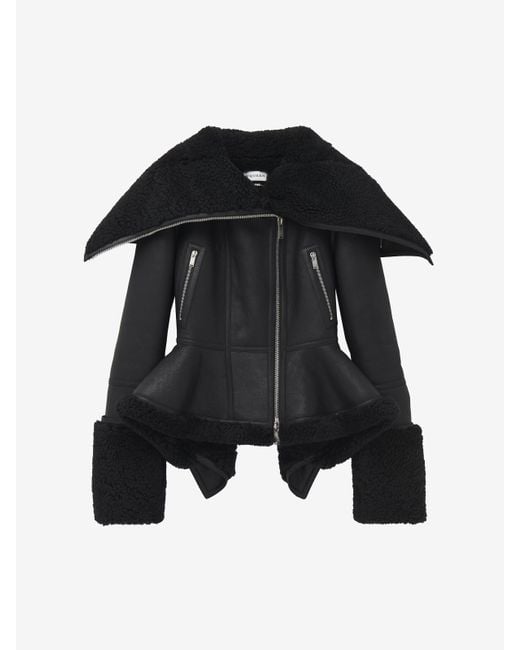McQueen Black Peplum Shearling Jacket