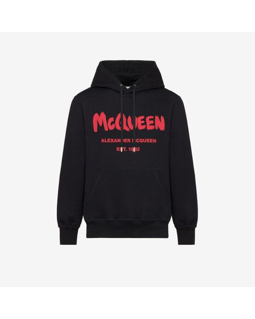 Alexander McQueen Black Mcqueen Graffiti Hooded Sweatshirt for men