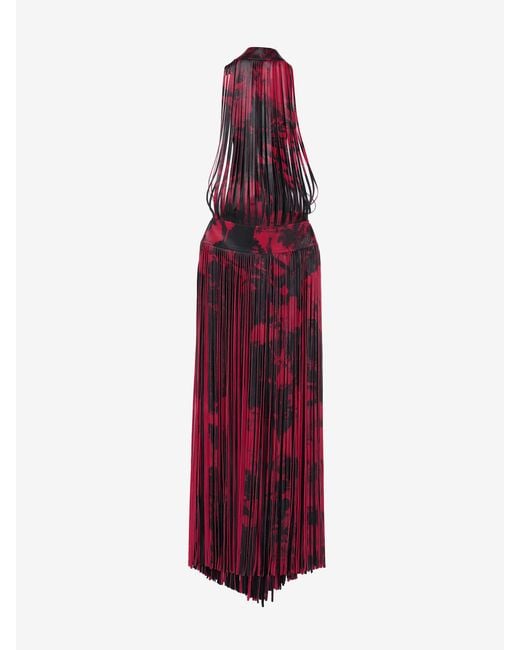 McQueen Purple Leather Floral Fringe Dress