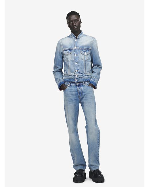 McQueen Blue Stand Collar Denim Jacket for men