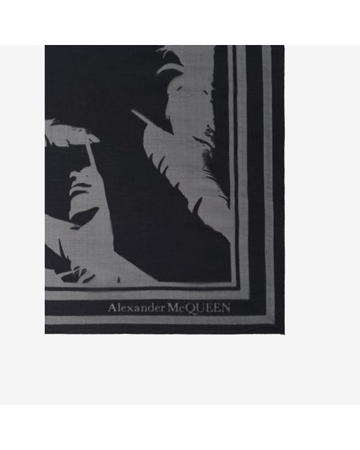 Alexander McQueen Black Schal mit federmotiv