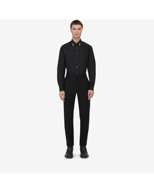Alexander McQueen Black Dragonfly-embellished Regular-fit Cotton-poplin Shirt for men