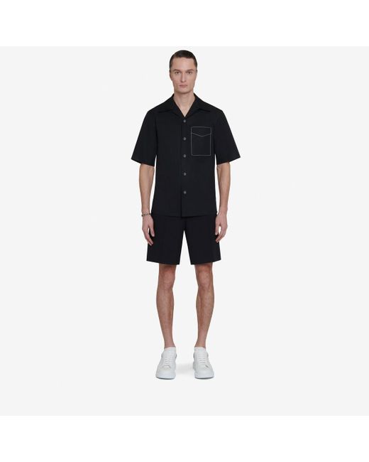 Alexander McQueen Black Contrast Stitch Hawaiian Shirt for men