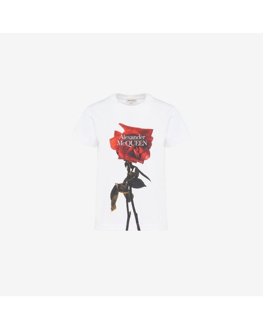 T-shirt aderente shadow rose di Alexander McQueen in Red