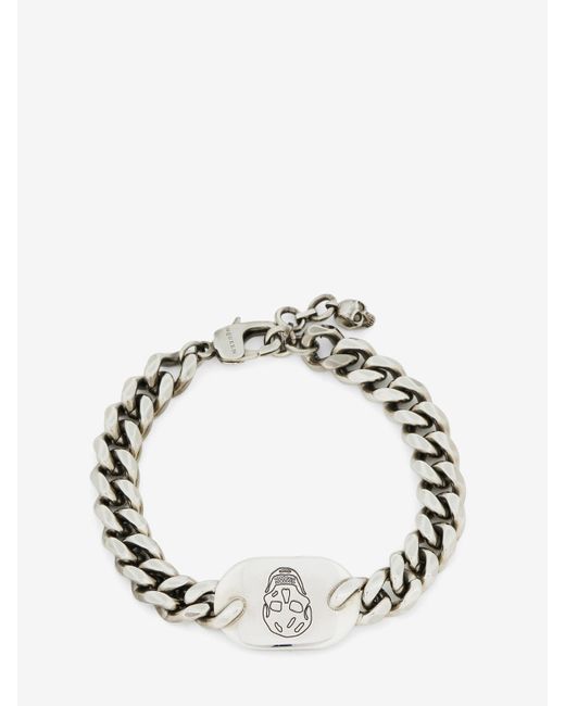 Bracciale Skull Con Targhetta di Alexander McQueen in Metallic da Uomo