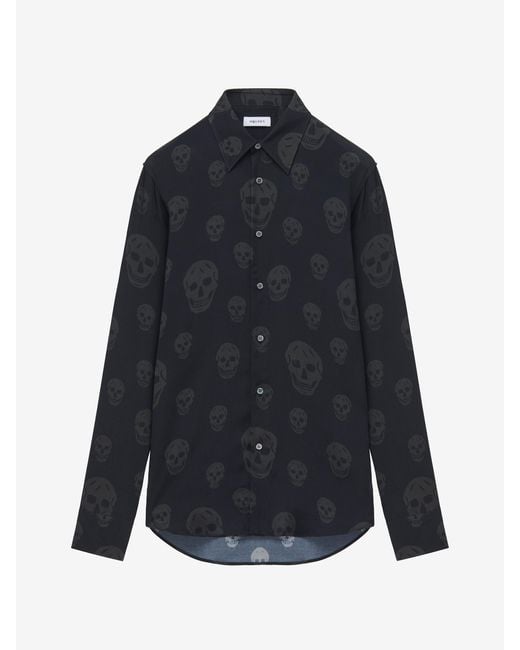 McQueen Blue Skull Print Shirt for men