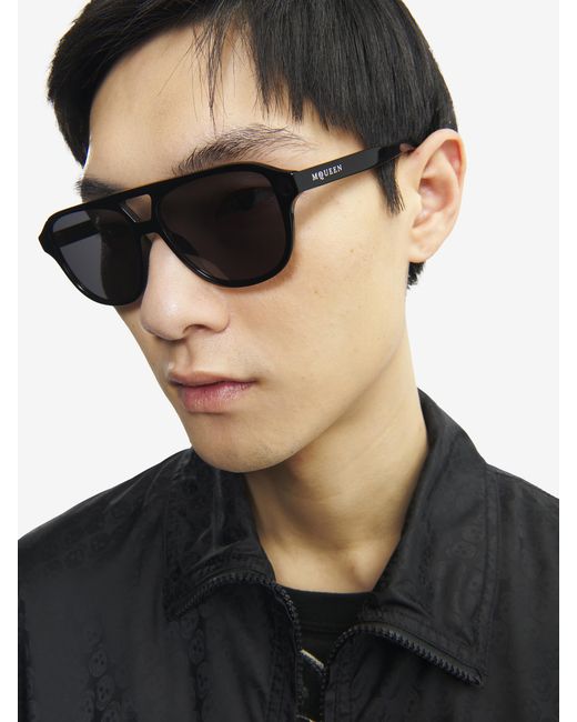 McQueen Black Signature Essentials Sunglasses