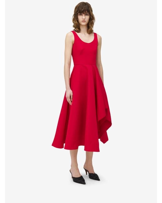 Alexander McQueen Red Asymmetrisches Drapé-Kleid