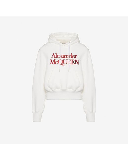 Alexander McQueen White Embroidered Logo Hooded Sweatshirt for men