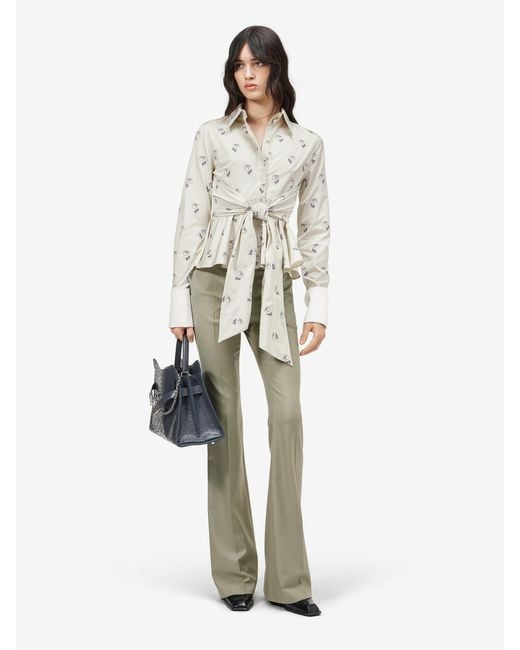 McQueen White Taffeta Rose Jacquard Self-Tie Shirt