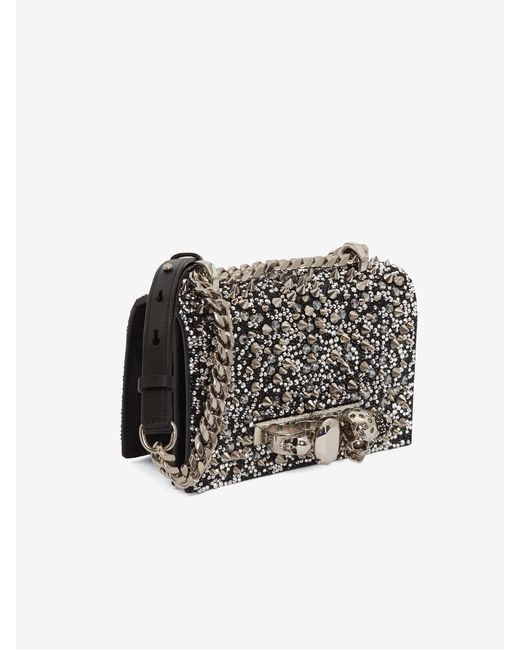 McQueen Black Mini Jewelled Satchel In