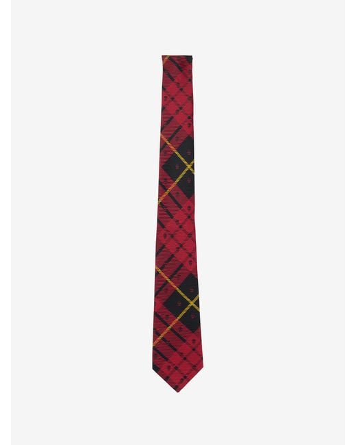 McQueen Red Tartan Skull Tie for men