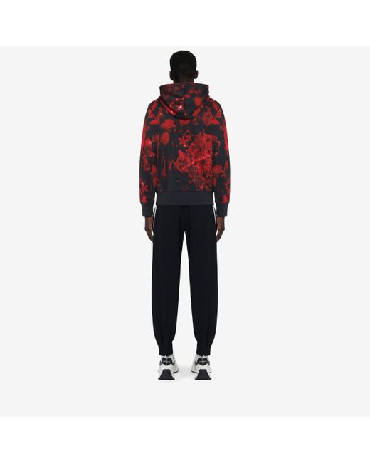 Alexander McQueen Red Black Wax Flower Hooded Sweatshirt for men