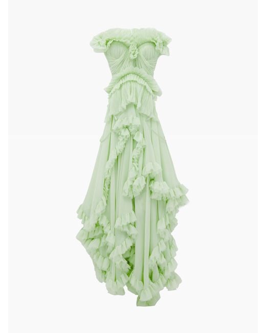McQueen Green Ruffled Evening Dress
