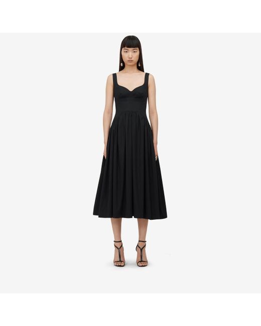 Alexander McQueen Black Midi Poplin Dress In