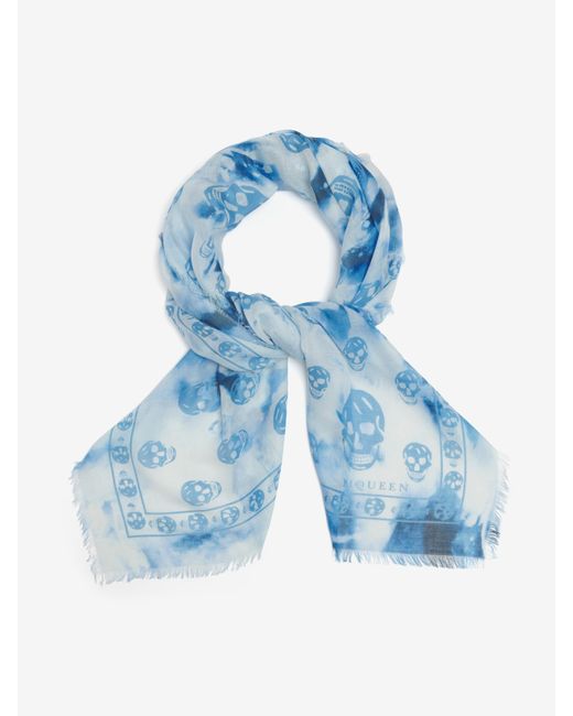 Foulard Skull Classico Effetto Sbiancato di Alexander McQueen in Blue da Uomo