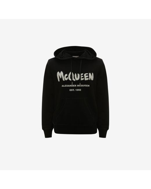 Alexander McQueen Black Mcqueen Graffiti Hooded Sweatshirt for men