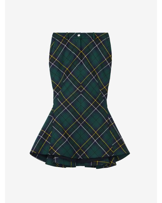 Alexander McQueen White Kickback Wool Tartan Skirt