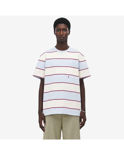 メンズ Alexander McQueen インバーテッド スカル ストライプ Tシャツ White