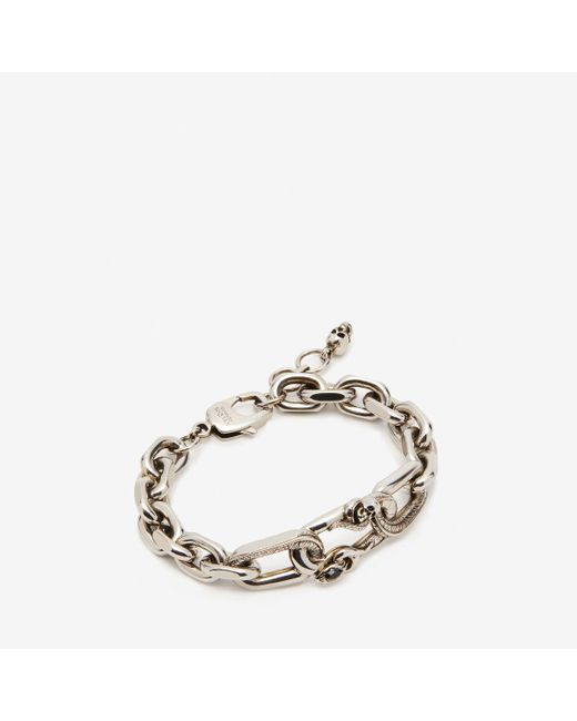 Alexander McQueen Metallic Silver Snake & Skull Chain Bracelet for men