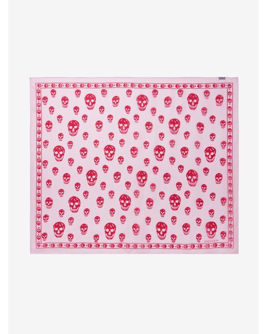 Alexander McQueen Pink Silk Skull Print Scarf