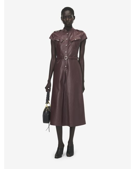 McQueen Purple Leather Uniform Midi Dress