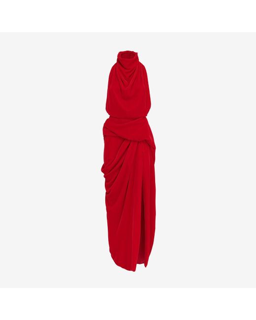 Alexander McQueen Red Draped Evening Dress