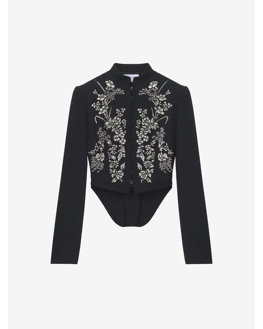 McQueen Black Floral Embroidery Cropped Jacket