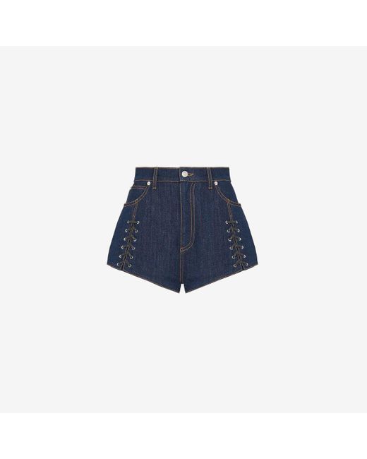 Alexander McQueen Blue Lace Detail Micro Shorts