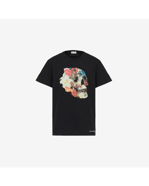 Alexander McQueen Black Floral Skull T-shirt for men