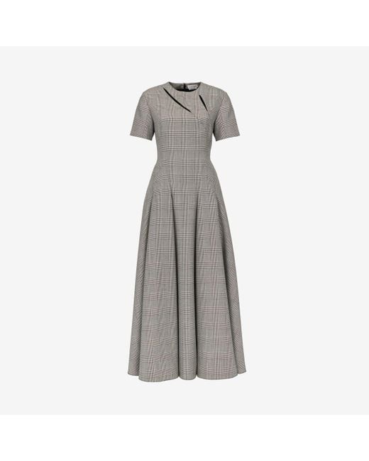 Alexander McQueen Gray Wool Check Midi Dress
