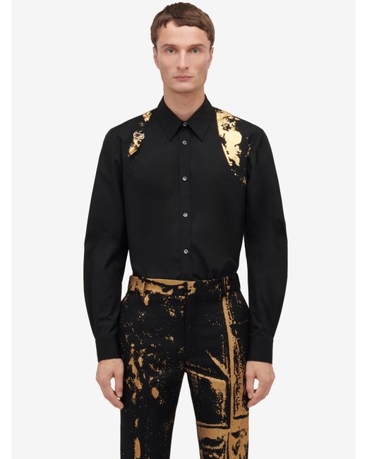 Alexander McQueen Black Harness Graphic-print Regular-fit Cotton-poplin Shirt for men