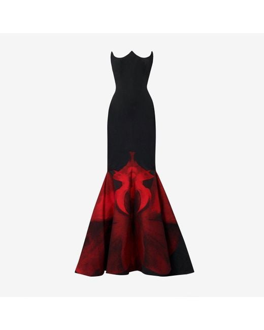 Alexander McQueen Red Black Ghost Orchid Evening Dress