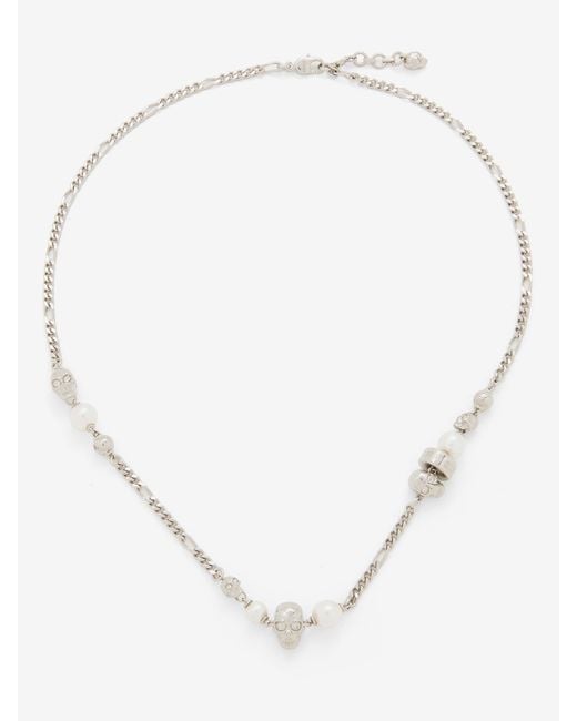 Alexander McQueen Skull And Pearl Necklace in Natural für Herren
