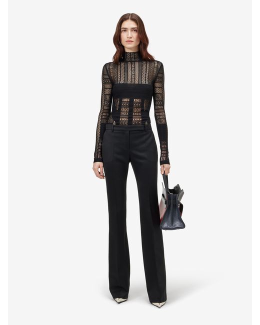 McQueen Black Viscose Knit Lace Top