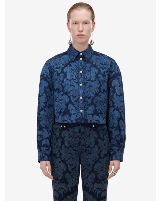 Alexander McQueen Blue Asymmetrisches hemd aus damast