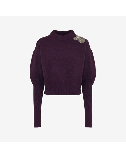 Alexander McQueen Purple Crystal Orchid Embroidery Jumper