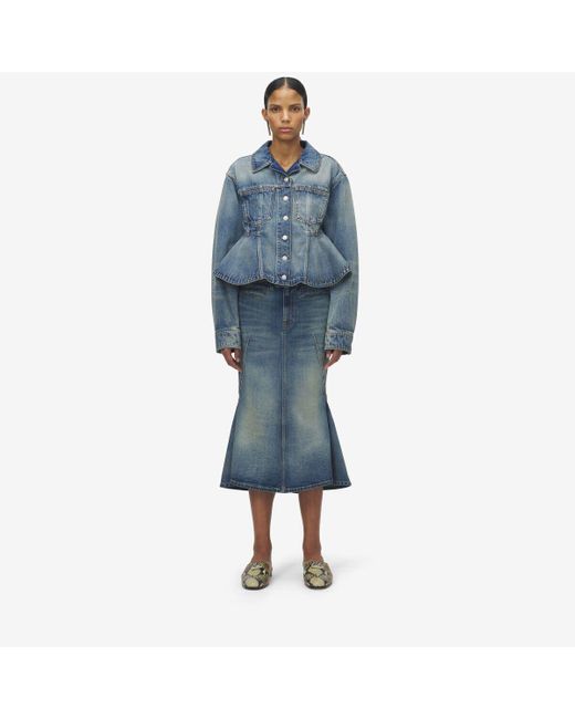 Alexander McQueen ストーンウォッシュドデニム キックバック スカート Blue