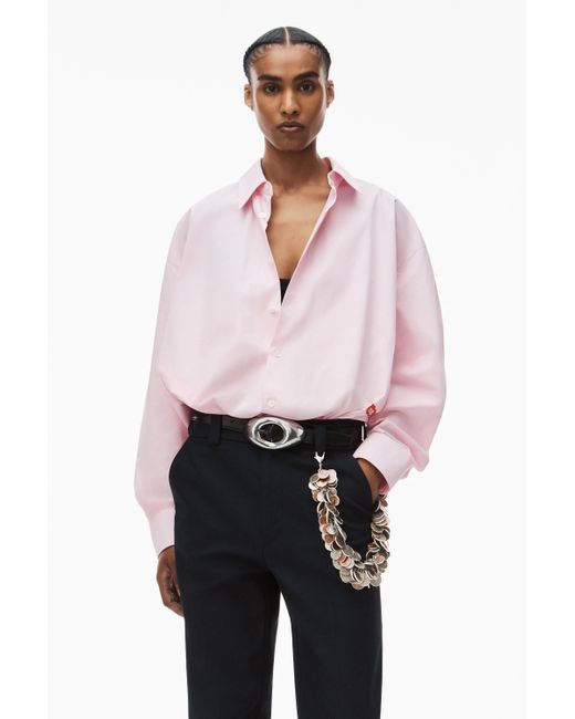 Alexander Wang Pink Button Up Long Sleeve Boyfriend Shirt In Cotton With Logo