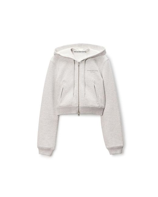 Alexander Wang White Crystal Fitted Long Sleeve Zip Up
