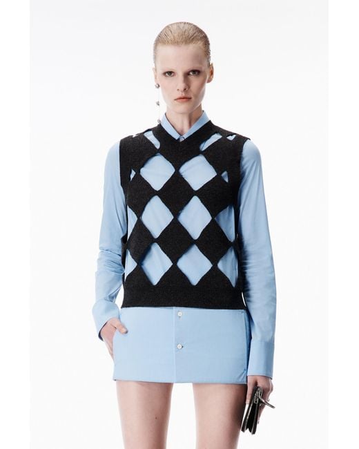 Alexander Wang Blue Slashed Argyle V-Neck Vest