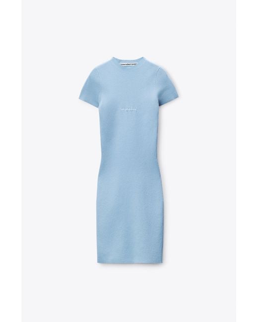Alexander Wang Blue Ss Crewneck Mini Dress W/ Jacquard Logo