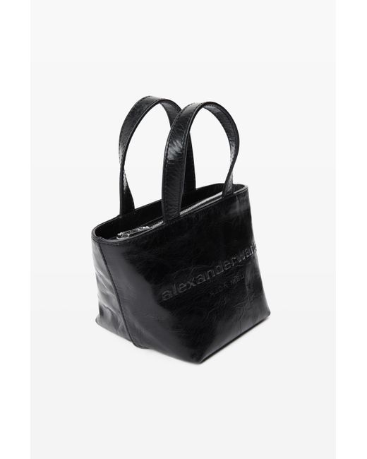 Alexander Wang Black Punch Mini Tote Bag In Crackle Patent Leather