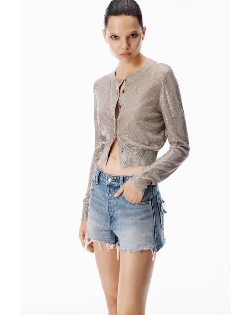 Alexander Wang Pink Cropped Crewneck Cardigan W/ Clear Bead Hotfix