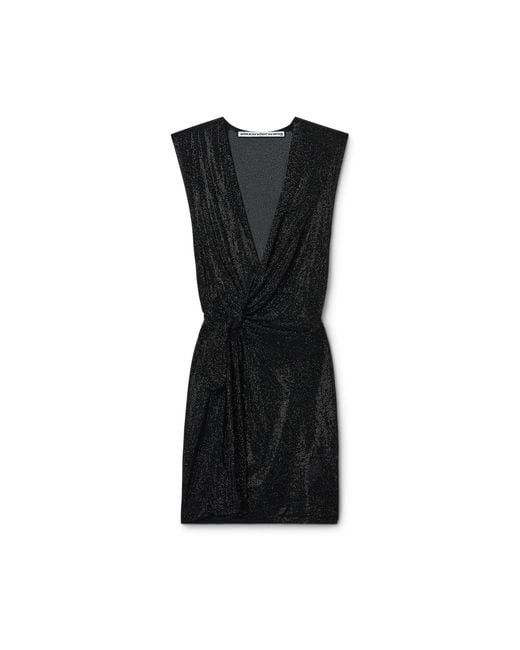 Alexander Wang Black Crystal Hotfix Knotted Deep V-Neck Tank Dress