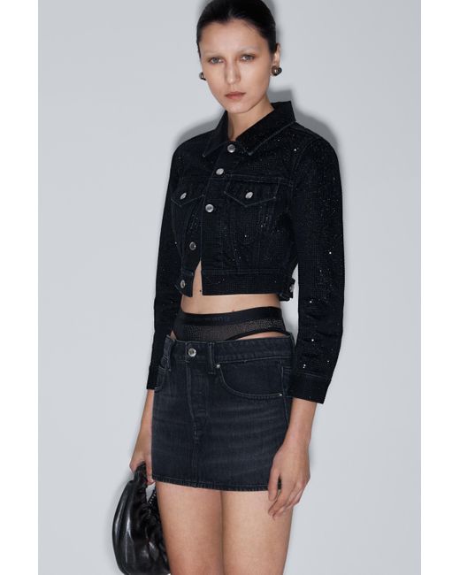 Alexander Wang Black Crystal Hotfix Pre-styled Denim Miniskirt